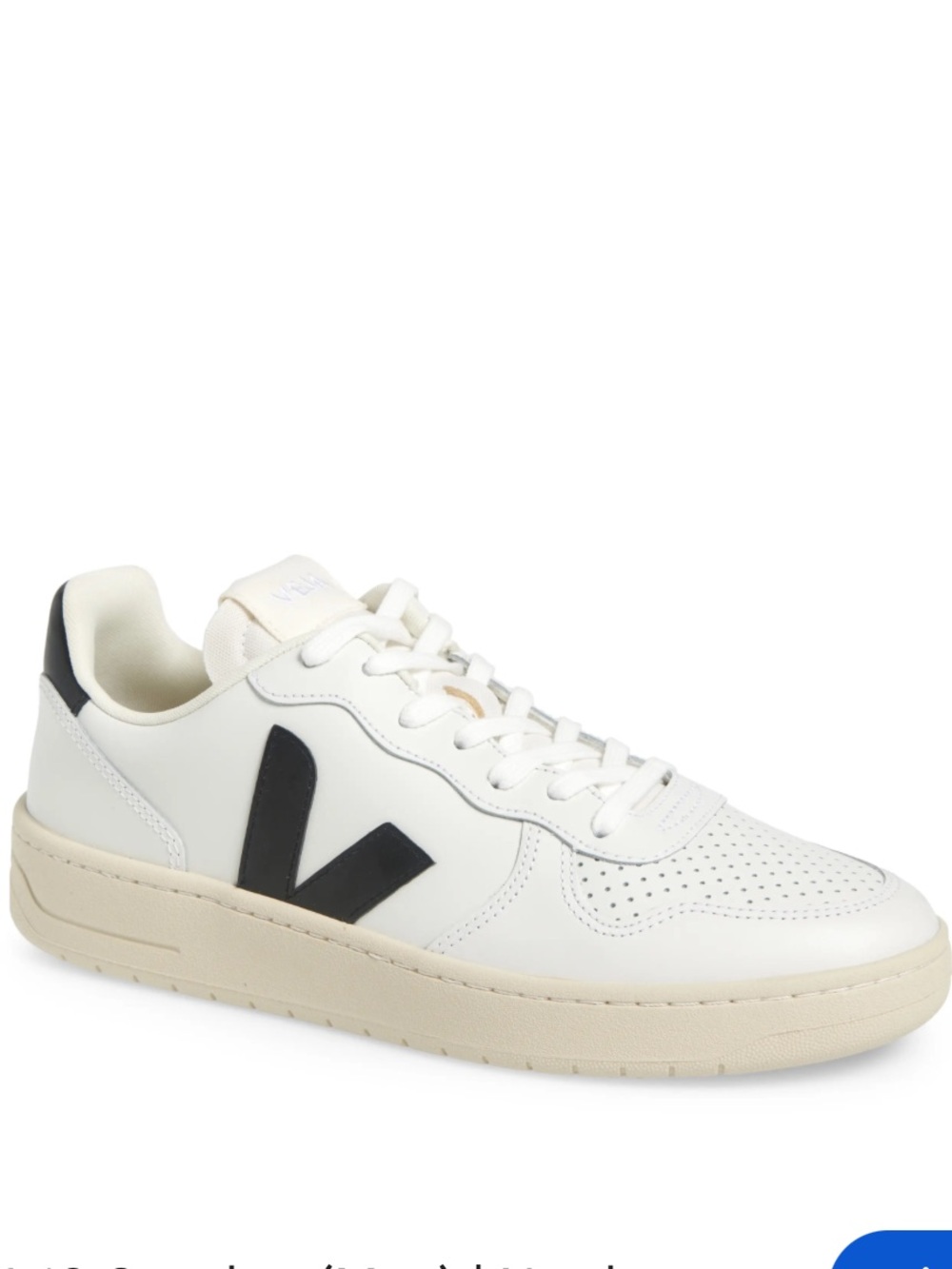 Veja V-10 Leather Sneaker - White with Black V, women’s size 5